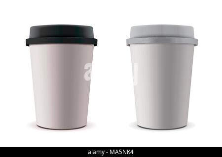 Takeaway paper cup mockup, blank coffee cups set in 3d illustration Stock Vector