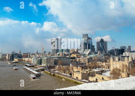 The Tower of London, River Thames and the buildings of the City of London - London's financial district Stock Photo