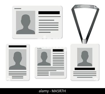Set of id cards. Vector templates for name tag with lanyard, retractor end badge. Vector illustration isolated on white background. Web site page and  Stock Vector