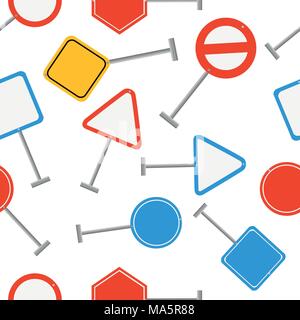 Seamless pattern of road signs. Road signs with empty space ,place for your symbols or picture. Vector illustration on white background. Website page  Stock Vector
