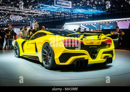 GENEVA, SWITZERLAND - MARCH 17, 2018: Hennessey Venom F5 Superfast sports car presented at the 88th Geneva International Motor Show. Stock Photo