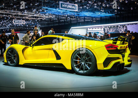 GENEVA, SWITZERLAND - MARCH 17, 2018: Hennessey Venom F5 Superfast sports car presented at the 88th Geneva International Motor Show. Stock Photo