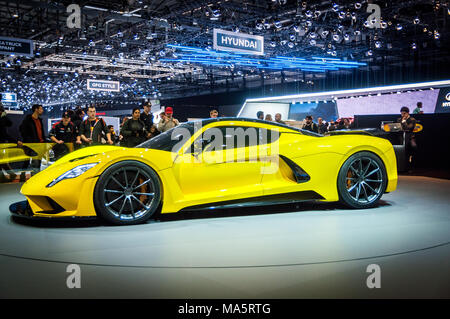 GENEVA, SWITZERLAND - MARCH 17, 2018: Hennessey Venom F5 Superfast sports car presented at the 88th Geneva International Motor Show. Stock Photo