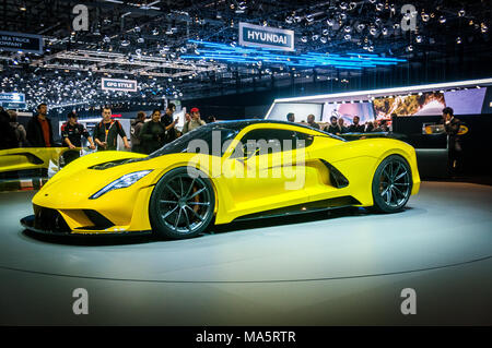 GENEVA, SWITZERLAND - MARCH 17, 2018: Hennessey Venom F5 Superfast sports car presented at the 88th Geneva International Motor Show. Stock Photo