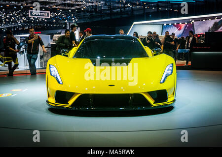 GENEVA, SWITZERLAND - MARCH 17, 2018: Hennessey Venom F5 Superfast sports car presented at the 88th Geneva International Motor Show. Stock Photo