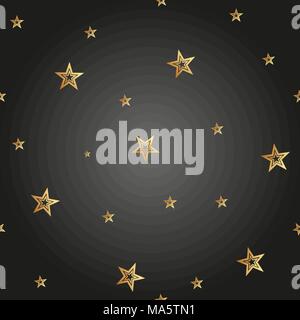 Dark seamless pattern with gold and white stars on black background ...