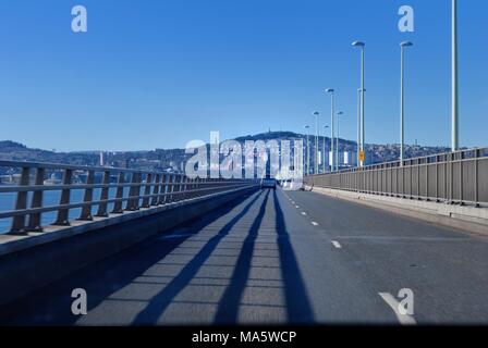 crossing the tay bridge by road driving towards Dundee Stock Photo