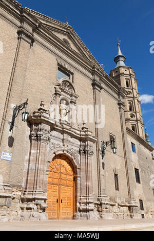 Zaragoza - The baroque portal of church Iglesia de San Juan de los Panetes. Stock Photo