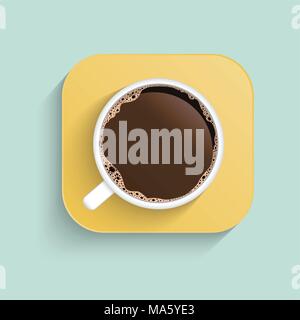 Minimal Design Poster . Cup of Coffee on a light Background. Top View Stock Vector