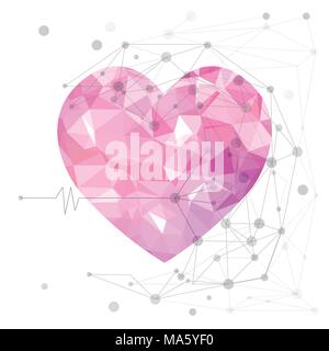 Pink polygonal heart isolated on a white background. Stock Vector