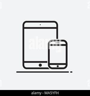 Tablet and Mobile Phone icon on white background Stock Vector