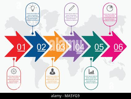 Timeline infographics template with arrows, flowchart, workflow or process infographics, vector eps10 illustration Stock Vector