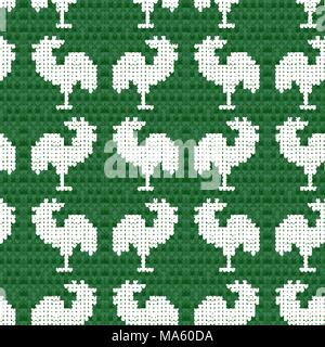 Knitting green with roosters. Stock Vector