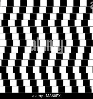 Illusory monochrome background with mosaic of squares. Seamlessly repeatable black and white pattern. Stock Vector