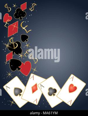 a vector illustration in eps 10 format of playing cards with symbols dollar and pound signs and sparkles on a dark background Stock Vector