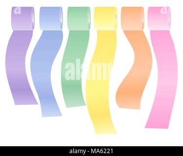 a vector illustration in eps 10 format of a row of colorful toilet rolls in pastel shades isolated on a white background Stock Vector