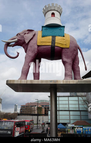 The iconic elephant at Elephant and Castle shopping centre, on 29th March, 2018 in London, England.