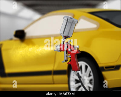 Illustration of car painter holding paint spray gun spraying set inside ...