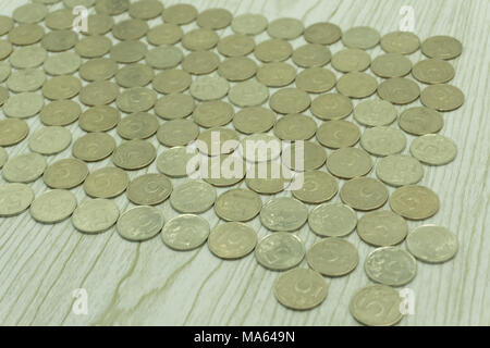 Many different coins collection on white background Stock Photo