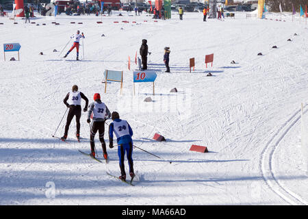 Ski staff on the track before the world Championships in ski sports Stock Photo