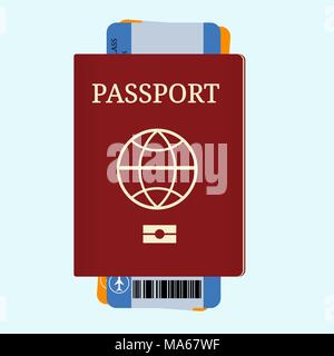 Passport with airline tickets. International tourism travelling concept. Personal document passport with ticket flight, illustration passport for trav Stock Vector