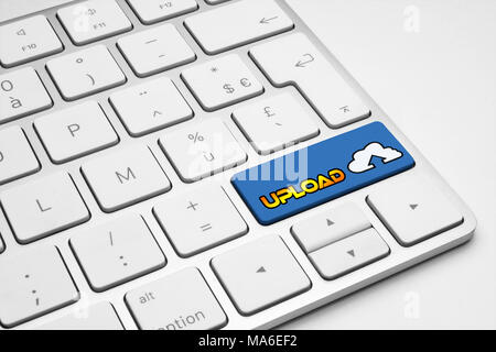 Send blue button with a mail icon on a white isolated keyboard - internet, social media and business concept Stock Photo