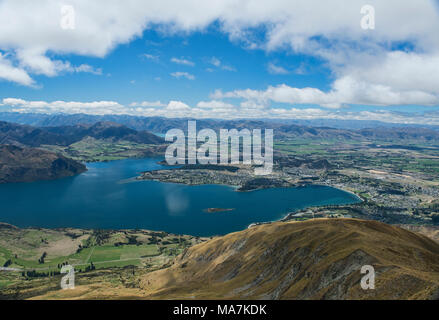 View of Wanaka and Lake Wanaka from Roy's Peak, New Zealand Stock Photo