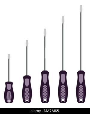 Realistic Screwdriver Set, Vector Illustration. The flat-blade screwdrivers Stock Vector
