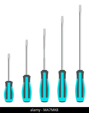 Realistic Screwdriver Set, Vector Illustration. The flat-blade screwdrivers Stock Vector