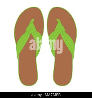 Pair of light green flip flops, summer time vacation attribute, slippers, shoes, vector illustration isolated on white background. Realistic flip flop Stock Vector