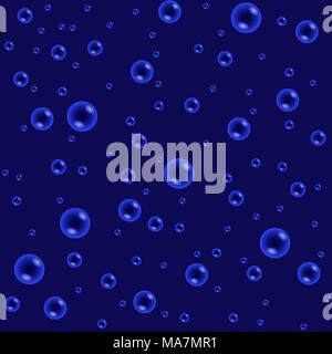 Bubbles in water on blue background, seamless pattern. Vector illustration Stock Vector
