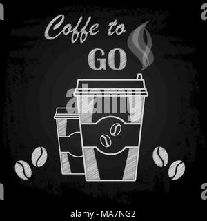 Paper Cup for coffee, chalk on black Board, with lettering Coffee To Go. Vector illustration Stock Vector