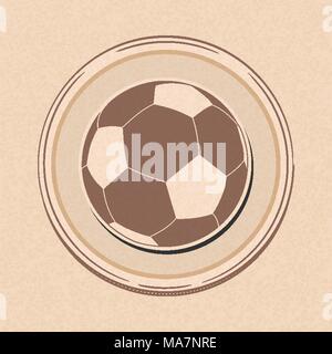 Drawing Style Cartoons Style Football Soccer Ball in a Border Over Brown Paper Background Stock Vector