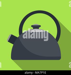 Modern kettle with whistle, icon with long shadow. Vector flat illustration Stock Vector