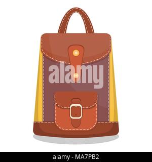 Stylish colorful leather backpack with pockets and white stitching. Vector illustration Stock Vector