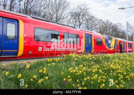 South Western Railway carriage at Barnes Station, London, UK Stock Photo