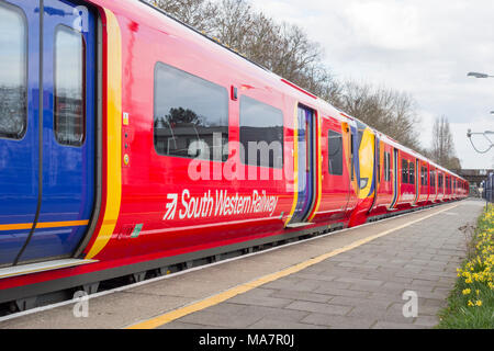 South Western Railway carriage at Barnes Station, London, UK Stock Photo