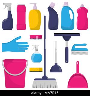 Set of cleaning tools isolated on white. Vector illustration Stock Vector