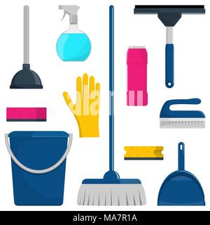 Set of cleaning tools isolated on white. Vector illustration Stock Vector
