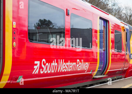 South Western Railway carriage at Barnes Station, London, UK Stock Photo