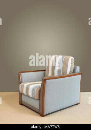 Classical wood and fabric armchair on sisal carpet floor Stock Photo