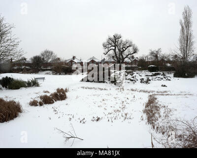 Snow covered Testvale Park, Totton, Hampshire, England, United Kingdom Stock Photo