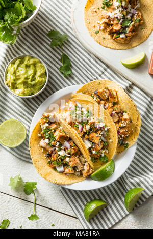 Homemade Chicken Tacos with Onion Cilantro and Cheese Stock Photo