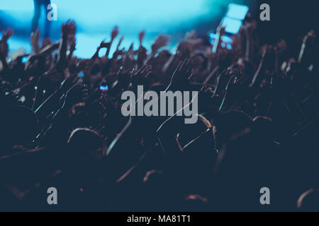 Silhouette of crowd in live concert. Stock Photo
