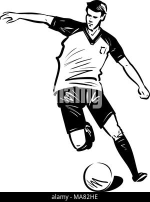 Soccer player run with ball. Sport concept. Sketch vector illustration Stock Vector
