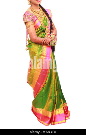 Traditional Young bride in wedding dress and posing on studio, Stock Photo