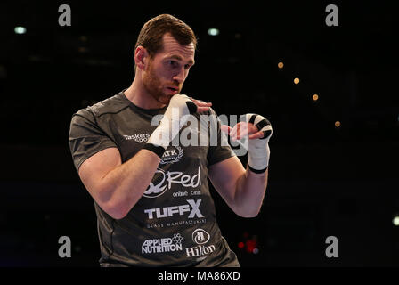 03-28-2018, St Davids Hall, Cardiff.    David Price Liverpool during the workout  Pubic work out for the Anthony Joshua V Joseph Parker Unified World  Stock Photo