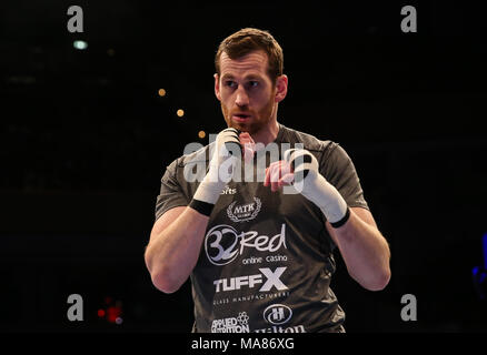 03-28-2018, St Davids Hall, Cardiff.    David Price Liverpool during the workout  Pubic work out for the Anthony Joshua V Joseph Parker Unified World  Stock Photo