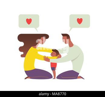 Man Hugging Son Holding Banner Happy Family Father And Mother With Young Boy Flat Vector Illustration Announcement Advertising Family Concept For Stock Vector Image Art Alamy