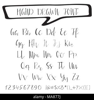 Handwritten calligraphy ink font. Unique alphabet. Isolated letters. Can be used for wedding invitation, menu, save the date, postcard, poster, decora Stock Vector